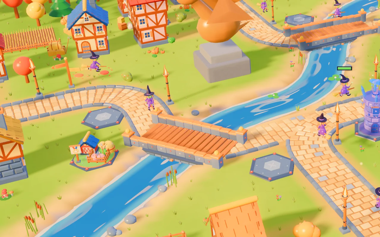 Goblins marching over a bridge toward the towers
