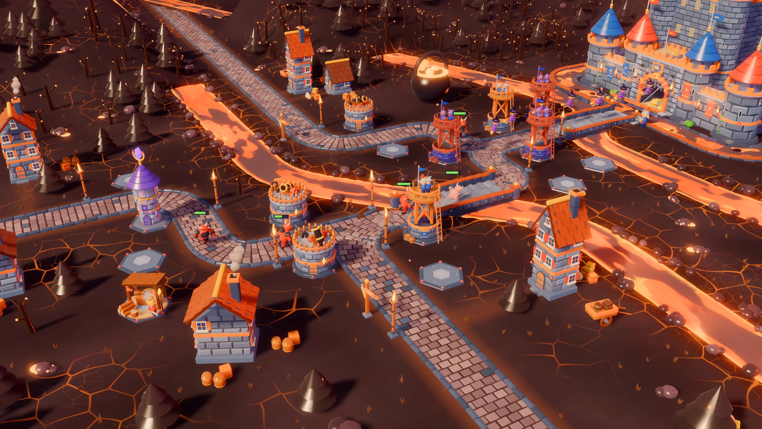 Towers defending the road in the Volcano chapter